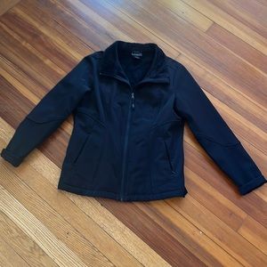 Faux fur-lined sporty black jacket, size large